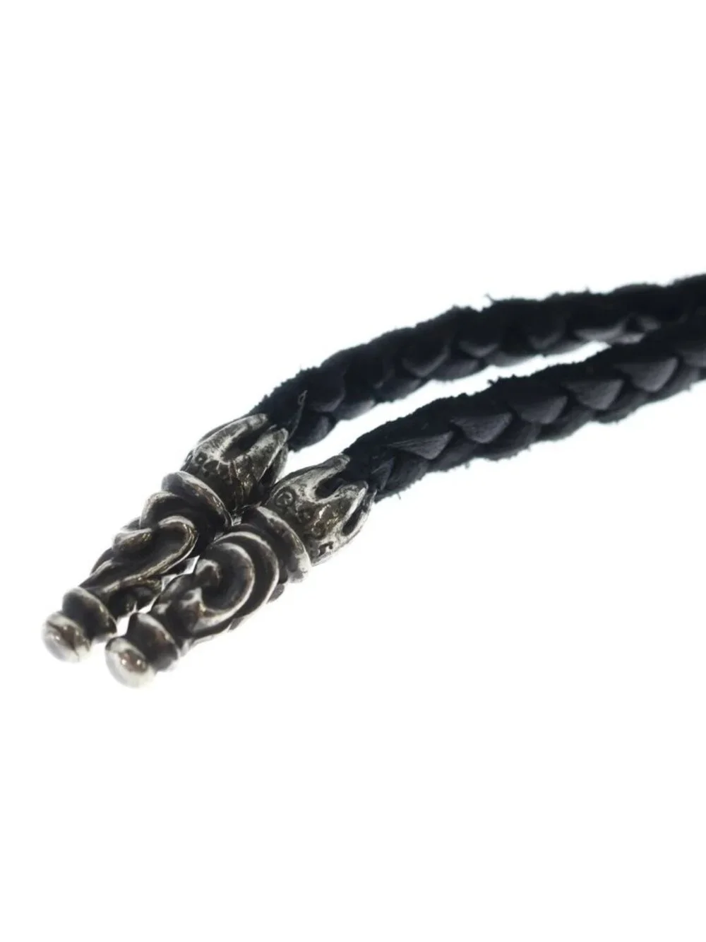 Chrome Hearts Leather Braid Scroll Blade Necklace Black Silver